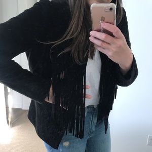 Lucky black fringe suede jacket